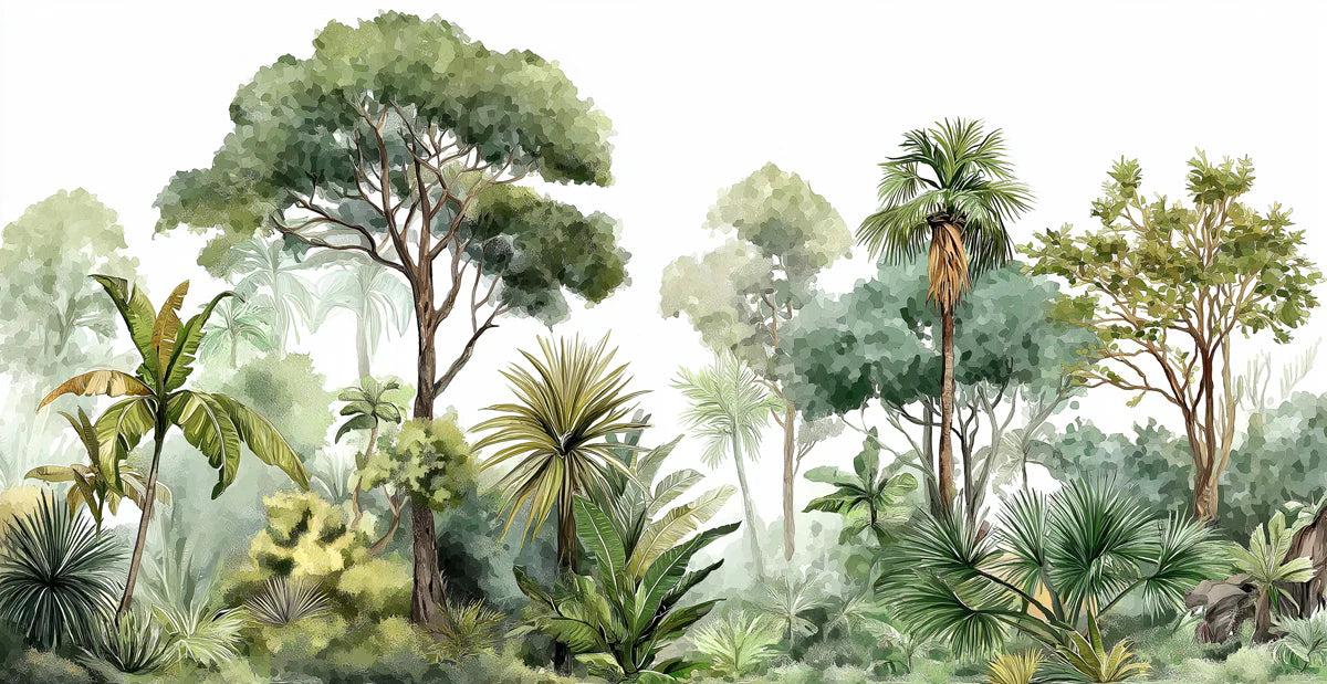 Lush Botanical Palm Mural Wallpaper — Painterly Tropical Forest Mural Wallpaper - room preview 04