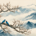 Blue Bird & Misty Mountain Ink Wash Mural Wallpaper - room preview 04