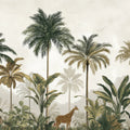 Vintage Palm & Safari Mural Wallpaper — Muted Earthy Landscape Mural Wallpaper - room preview 04