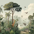 Vintage Tropical Safari Mural Wallpaper — Muted Jungle Landscape Mural Wallpaper - room preview 04