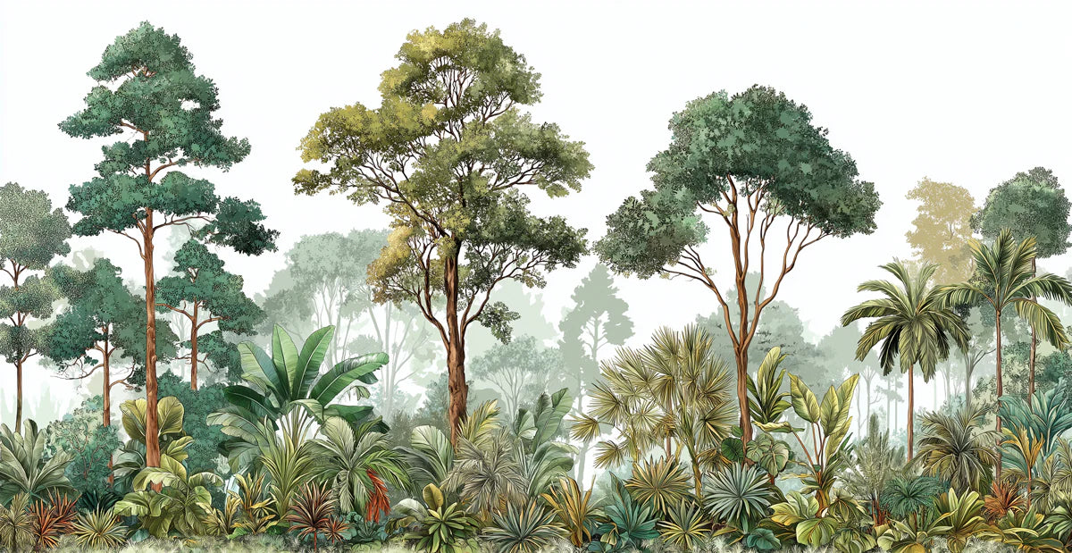 Lush Tropical Canopy Mural Wallpaper — Botanical Art Print Mural Wallpaper - room preview 04