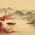 Oriental Plum Blossom Landscape Mural Wallpaper — Traditional Art Mural Wallpaper - room preview 04