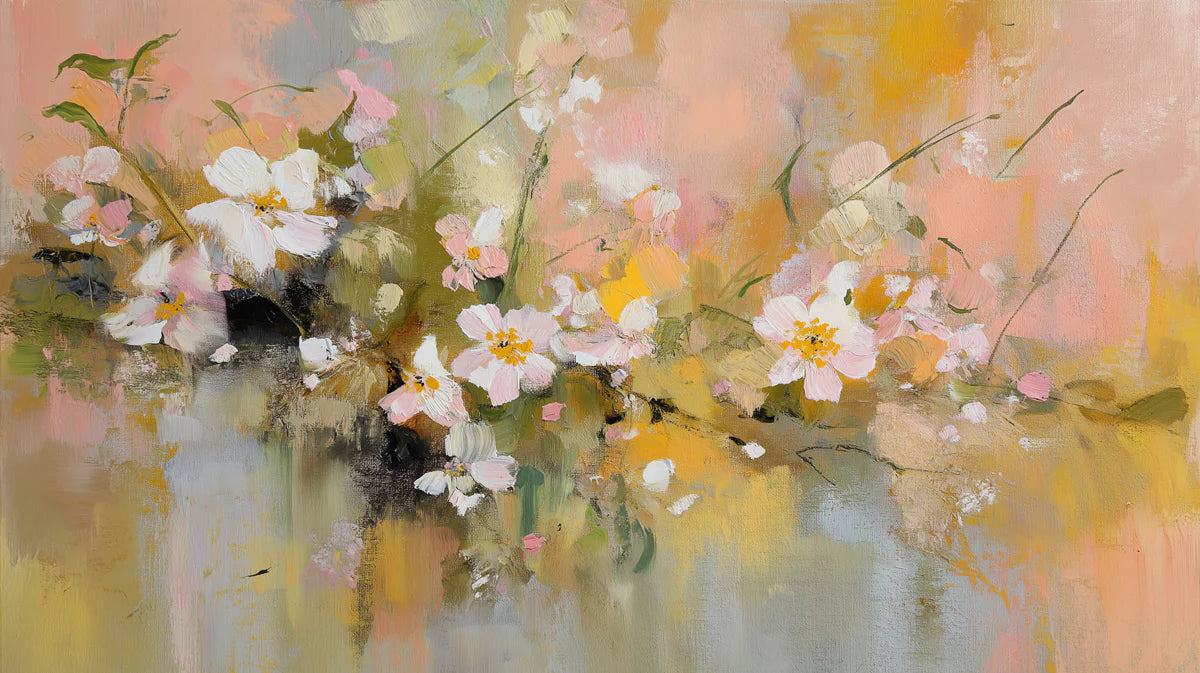 Abstract Meadow Floral Mural Wallpaper — Painterly Soft Blush Mural Wallpaper - room preview 04