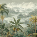 Misty Tropical Mountain Mural Wallpaper — Vintage Botanical Landscape Mural Wallpaper - room preview 04