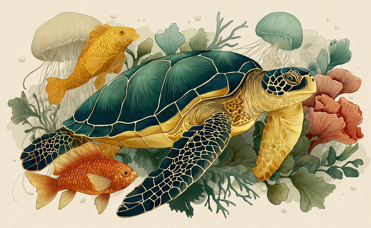 Underwater Sea Turtle Mural Wallpaper — Whimsical Marine Art Mural Wallpaper - room preview 04