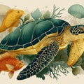 Underwater Sea Turtle Mural Wallpaper — Whimsical Marine Art Mural Wallpaper - room preview 04