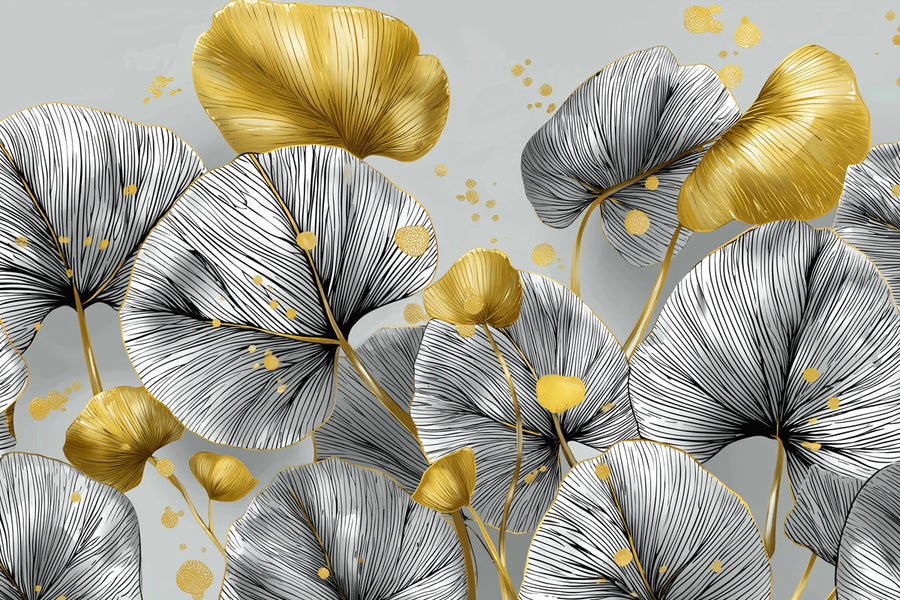 Vergoldete runde Blätter Botanische Wandtapete – Moderne monochrome Wandtapete printable artwork