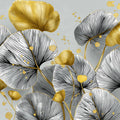 Gilded Round Leaf Botanical Mural Wallpaper — Modern Monochrome Mural Wallpaper - room preview 04
