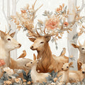 Floral Deer Meadow Mural Wallpaper — Whimsical Woodland Design Mural Wallpaper - room preview 04