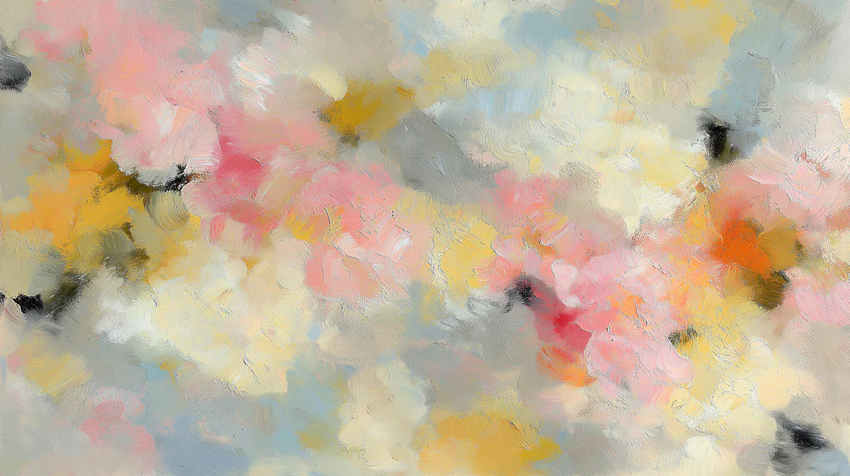 Abstract Impressionist Floral Mural Wallpaper in Soft Pastels Mural Wallpaper - room preview 04