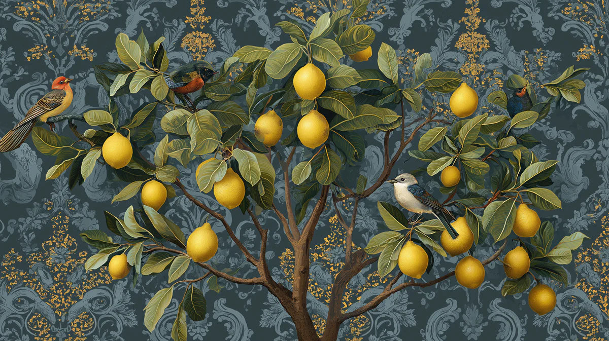 Vintage Lemon Grove Mural Wallpaper — Ornate Botanical Print Mural Wallpaper - room preview 04