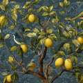 Lemon Tree Damask Mural Wallpaper —Teal and Gold Botanical Mural Wallpaper - room preview 04