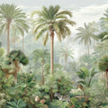 Jungle Oasis Mural Wallpaper — Misty Palm and Wildlife Scene Mural Wallpaper - room preview 04