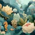Underwater Garden Mural Wallpaper with Sea Turtle and Floral Motifs Mural Wallpaper - room preview 04