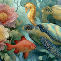 Abstract Sea Turtle Mural Wallpaper — Whimsical Ocean Motif Mural Wallpaper - room preview 04