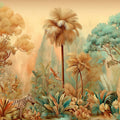 Vintage Tropical Jungle Mural Wallpaper — Sepia and Teal Motif Mural Wallpaper - room preview 04
