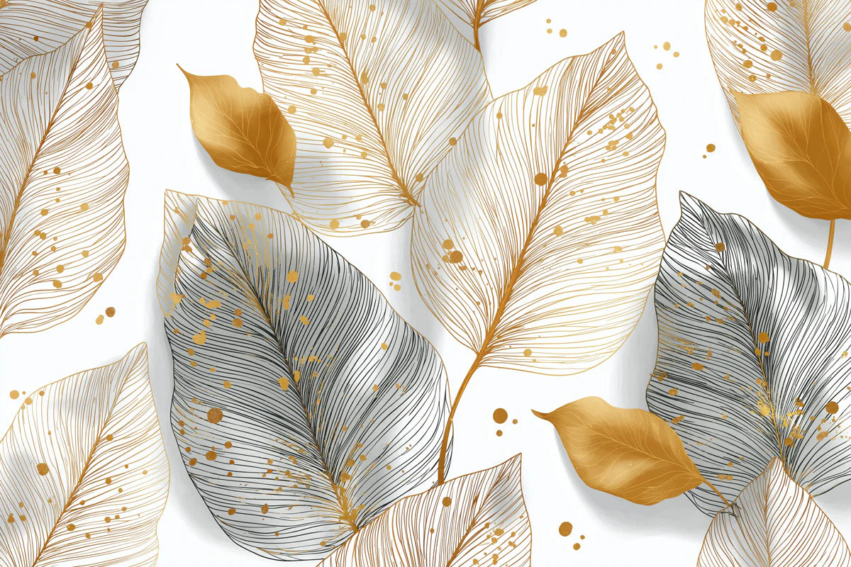 Gilded Foliage Mural Wallpaper — Sophisticated Metallic Botanical Mural Wallpaper - room preview 04