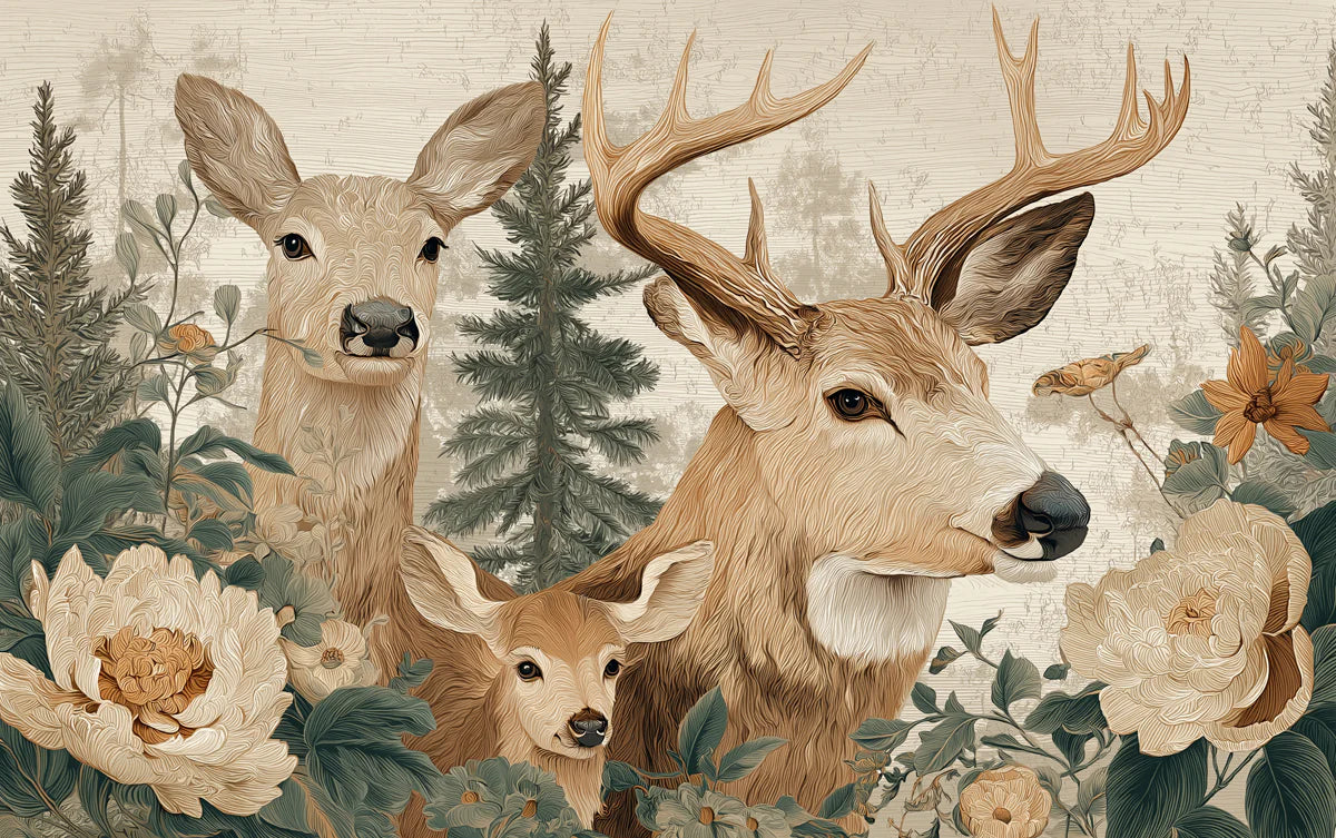 Rustic Deer and Floral Woodland Mural Wallpaper - room preview 04