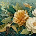 Golden Peonies and Sea Life Mural Wallpaper — Deep Teal Aquatic Scene Mural Wallpaper - room preview 04