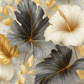 Gilded Tropical Floral Mural Wallpaper — Modern Metallic Leaf Decor Mural Wallpaper - room preview 04
