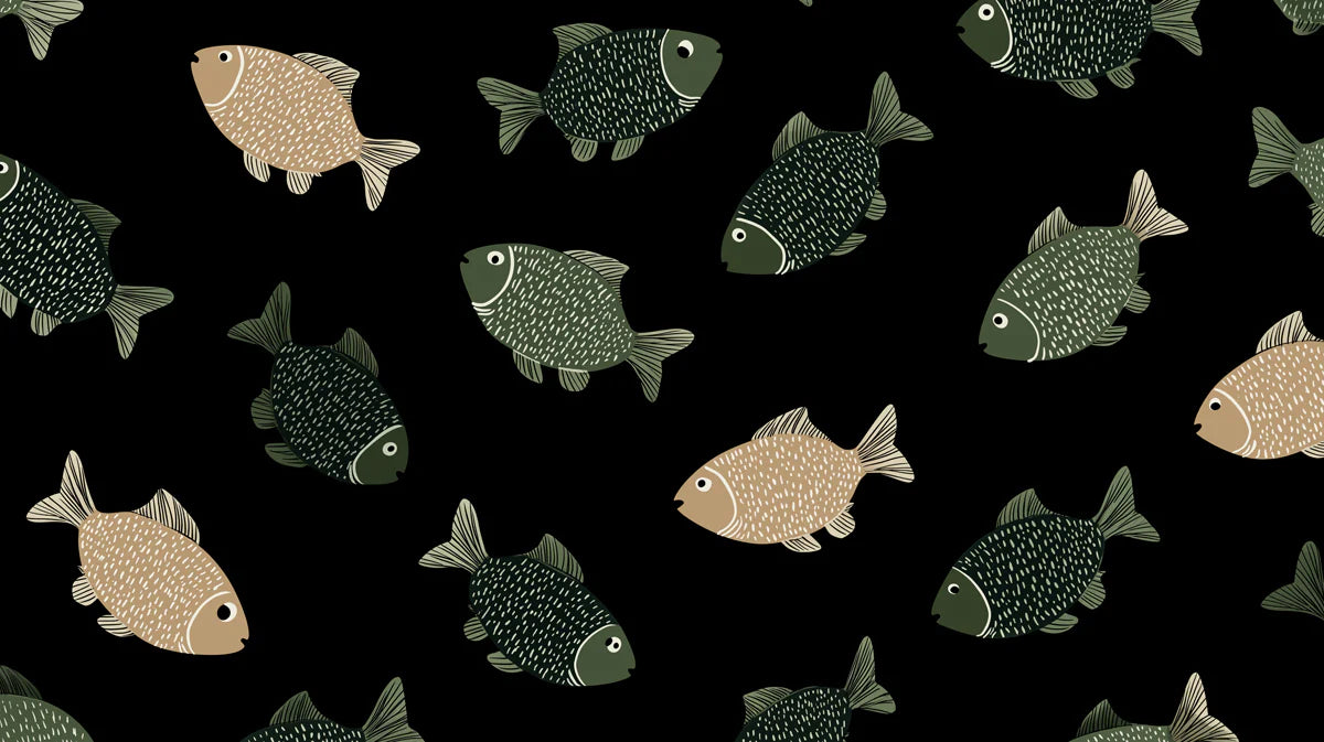 Stylish Fish Pattern Mural Wallpaper Modern Black & White Sea Life Mural Wallpaper - room preview 04