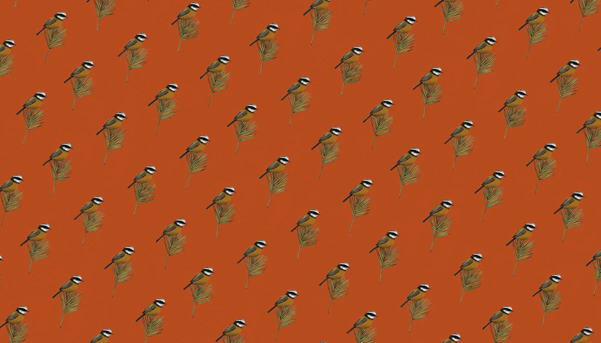 Small Botanical Bird Mural Wallpaper — Burnt Orange Folk Art Mural Wallpaper - room preview 04