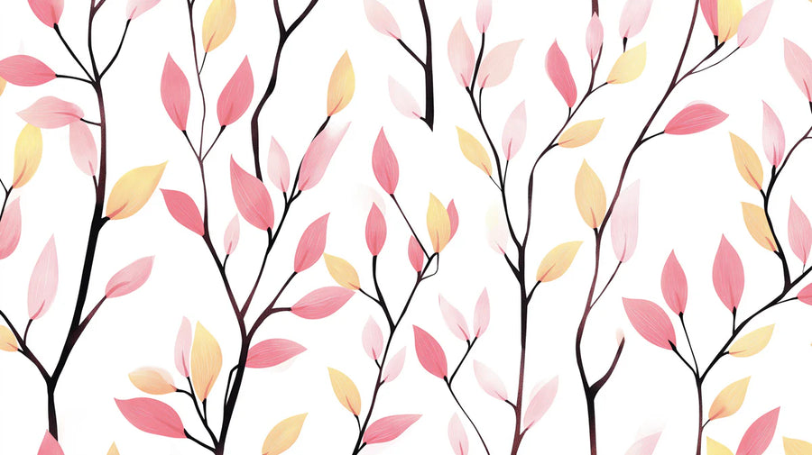 Nature Wallpaper Mural – Natural Wall Mural – Minimalist Botanical Branch — Pink and Yellow printable artwork