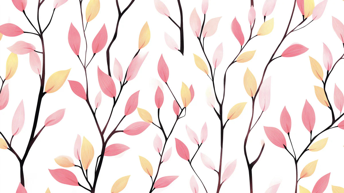 Minimalist Botanical Branch Mural Wallpaper — Pink and Yellow Mural Wallpaper - room preview 04