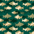 Stylized Fish Pattern Mural Wallpaper — Modern Deep Teal Print Mural Wallpaper - room preview 04