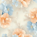 Blossom Bloom Mural Wallpaper — Soft Peach and Sky Blue Floral Mural Wallpaper - room preview 04