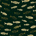 Vintage Fish Sketch Mural Wallpaper —Deep Green Nautical Design Mural Wallpaper - room preview 04