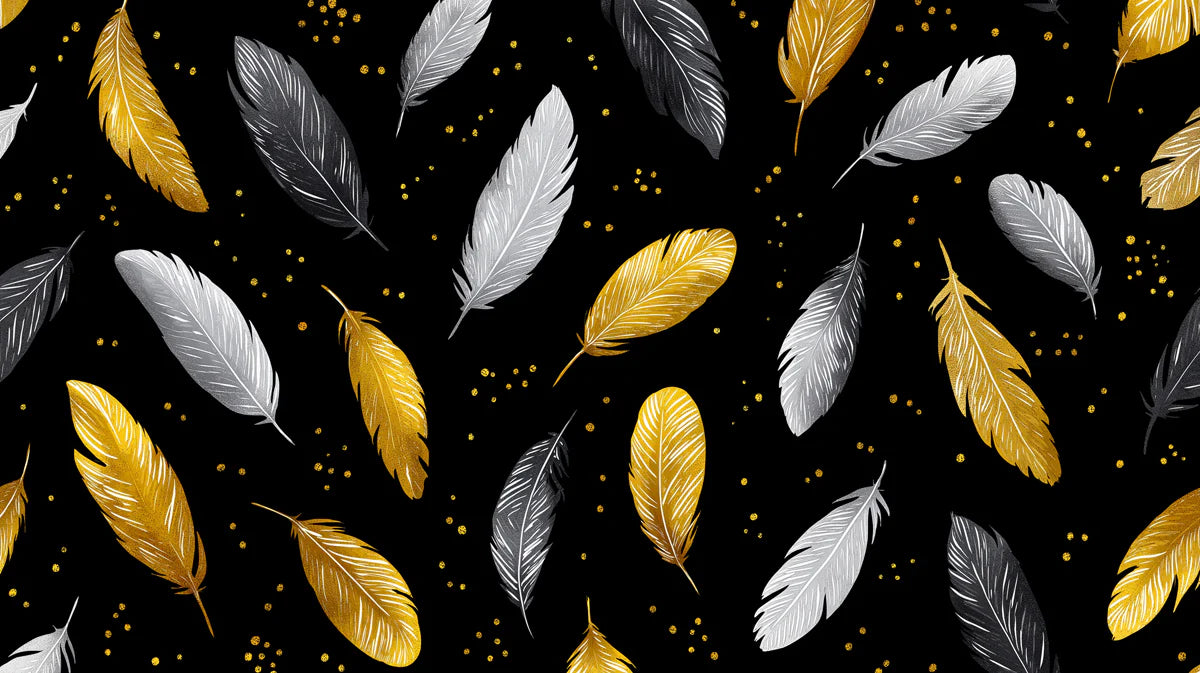Floating Feather Mural Wallpaper — Gold and Silver Noir Pattern Mural Wallpaper - room preview 04