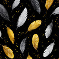 Floating Feather Mural Wallpaper — Gold and Silver Noir Pattern Mural Wallpaper - room preview 04