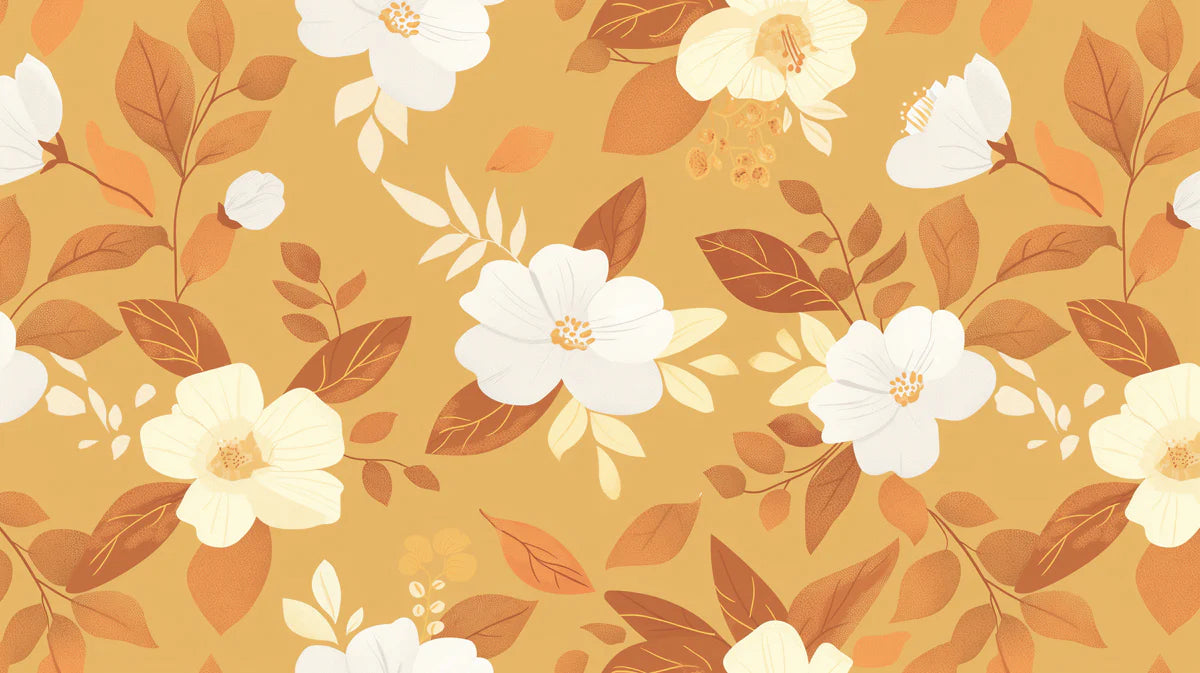 Autumn Botanical Mural Wallpaper — Warm Mustard and White Floral Mural Wallpaper - room preview 04