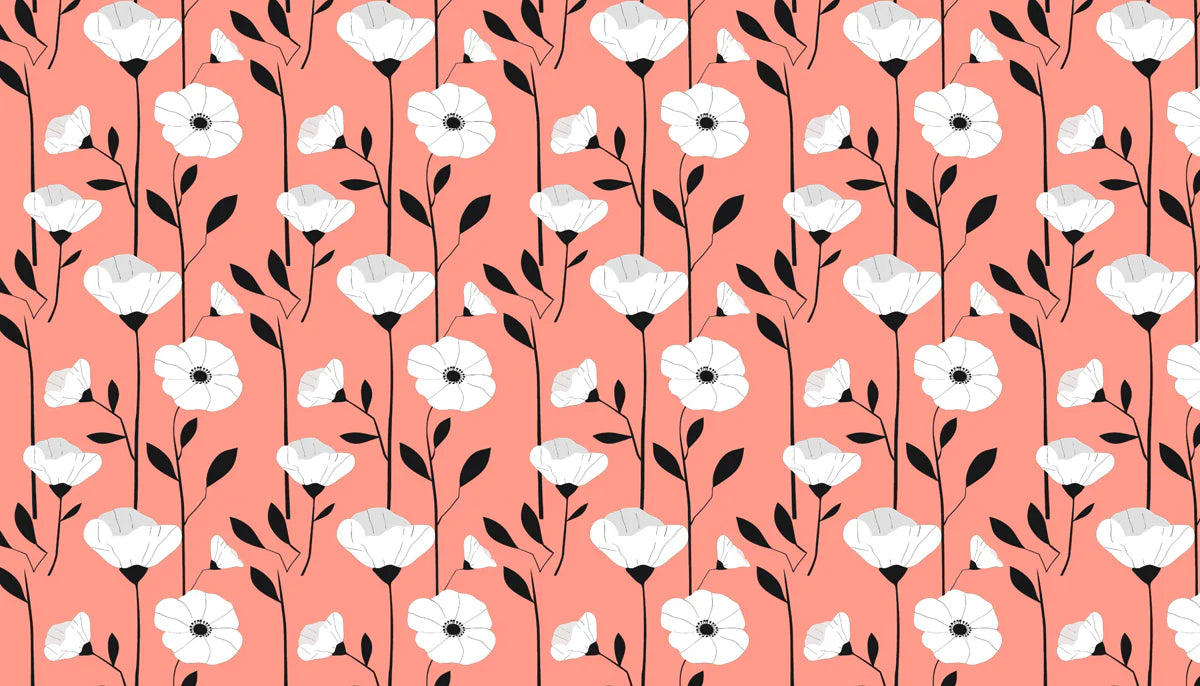 Graphic Floral Mural Wallpaper in Coral and Black Mural Wallpaper - room preview 04