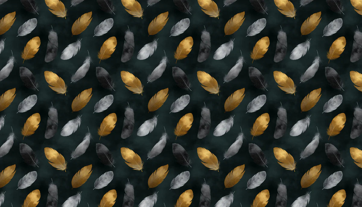Floating Feather Mural Wallpaper in Gold and Charcoal Mural Wallpaper - room preview 04