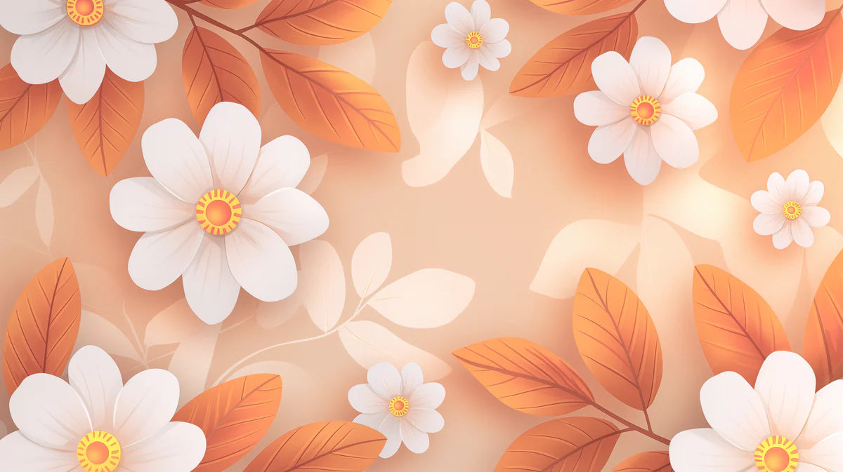 Abstract Floral Mural Wallpaper in Warm Apricot and White Mural Wallpaper - room preview 04