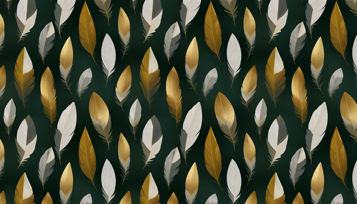 Gilded Feather Mural Wallpaper — Modern Metallic Botanical Mural Wallpaper - room preview 04