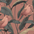 Birds and Foliage Botanical Mural Wallpaper in Dusty Rose Mural Wallpaper - room preview 04