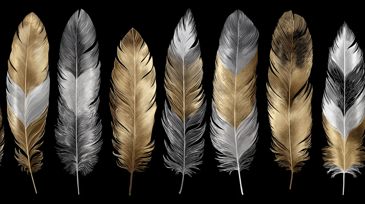Metallic Feather Mural Wallpaper — Modern Gold and Silver Decor Mural Wallpaper - room preview 04