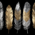 Metallic Feather Mural Wallpaper — Modern Gold and Silver Decor Mural Wallpaper - room preview 04