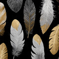 Metallic Feather Mural Wallpaper — Gold and Silver on Black Mural Wallpaper - room preview 04