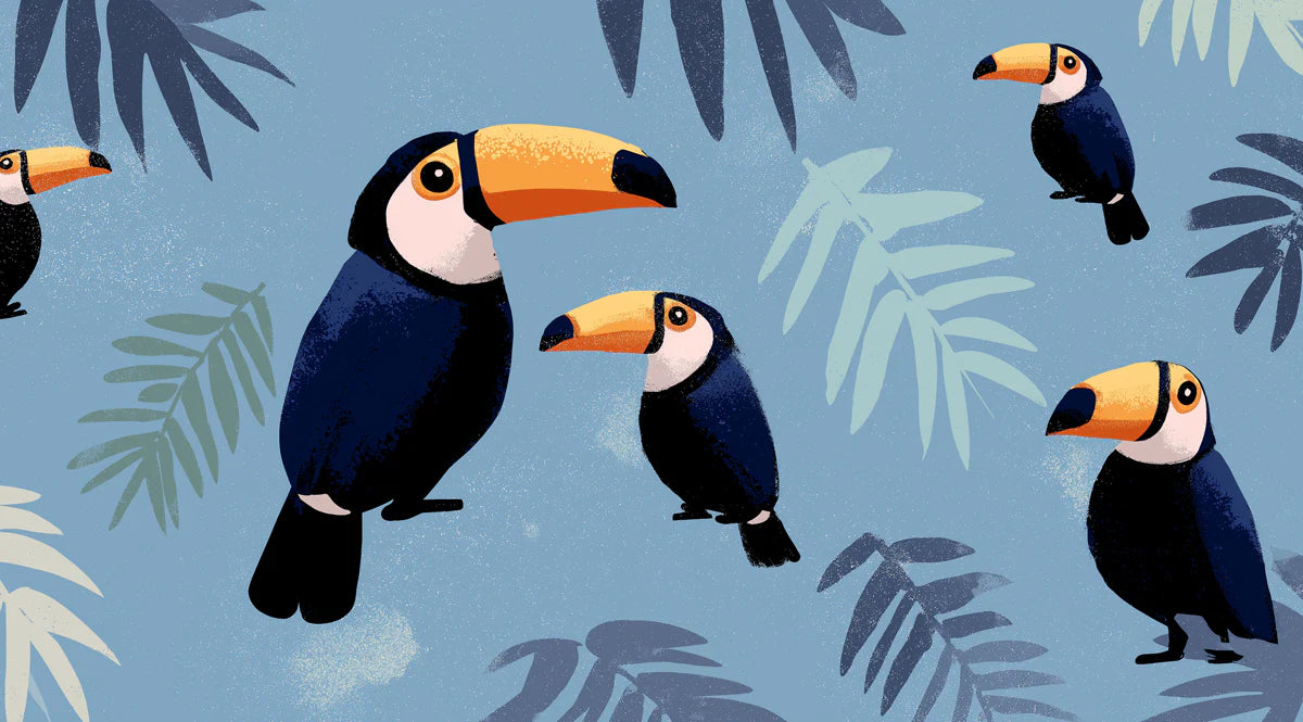 Playful Toucan Mural Wallpaper — Whimsical Tropical Pattern Mural Wallpaper - room preview 04