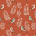 Rustic Bird and Botanical Mural Wallpaper — Warm Terracotta Mural Wallpaper - room preview 04