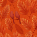Rust Botanical Feather Mural Wallpaper with Perched Songbirds Mural Wallpaper - room preview 04