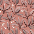 Dusty Rose Botanical Mural Wallpaper with Intricate Leaf Line Art Mural Wallpaper - room preview 04