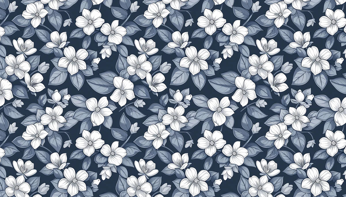 Midnight Floral Botanical Mural Wallpaper — Classic Illustration Mural Wallpaper - room preview 04