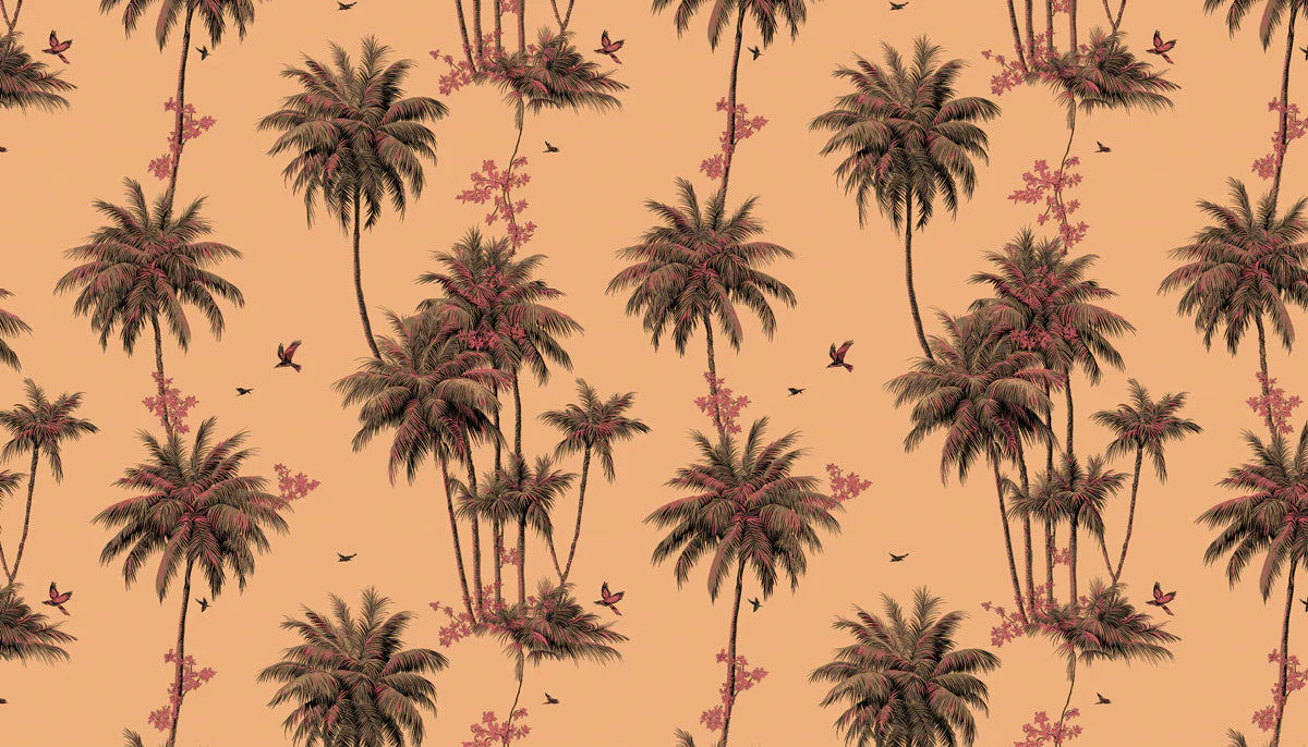 Vintage Palm Tree Mural Wallpaper — Soft Peach and Earthy Tones Mural Wallpaper - room preview 04