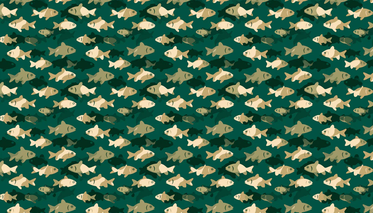 Minimalist School of Fish Mural Wallpaper in Teal and Sand Mural Wallpaper - room preview 04