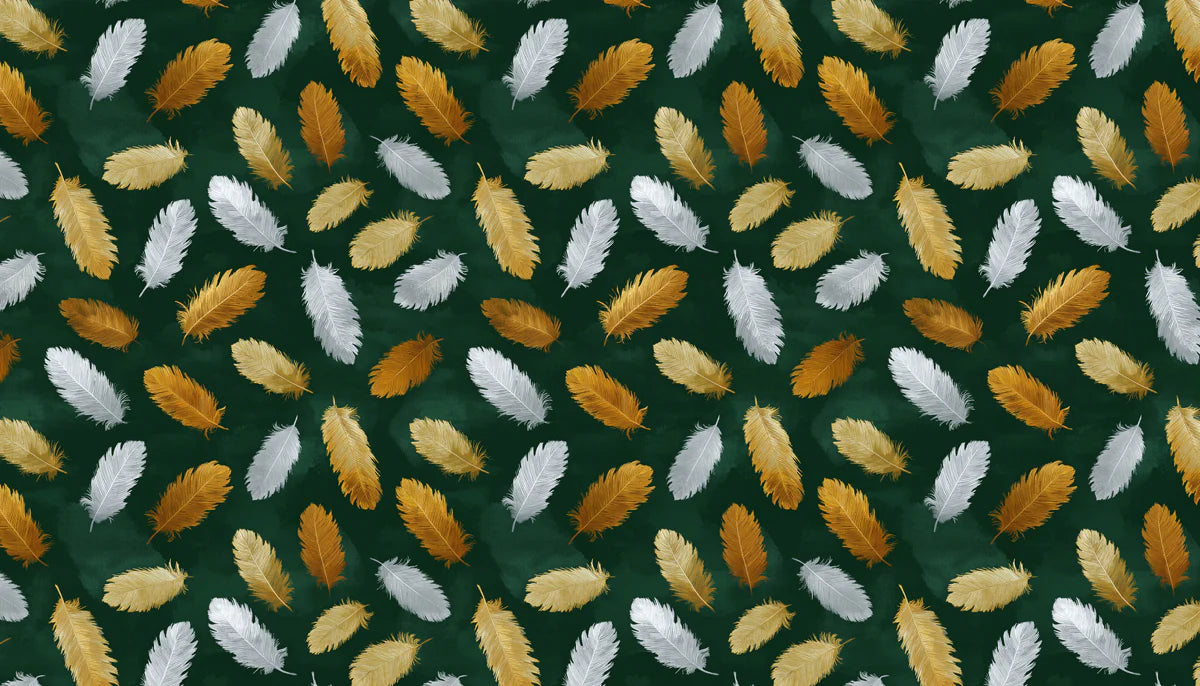 Floating Feather Mural Wallpaper in Deep Emerald and Metallic Gold Mural Wallpaper - room preview 04